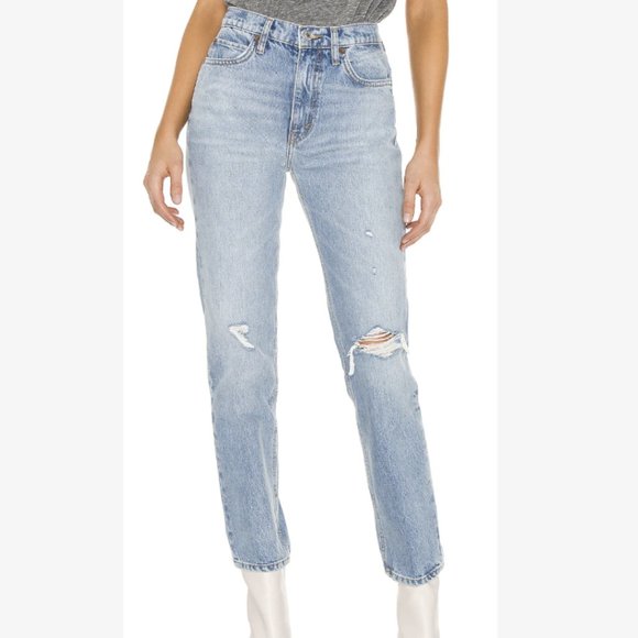 Re/Done Pants - 70s Straight Leg Jeans - Destroyed Sunfaded Indigo by Re/Done